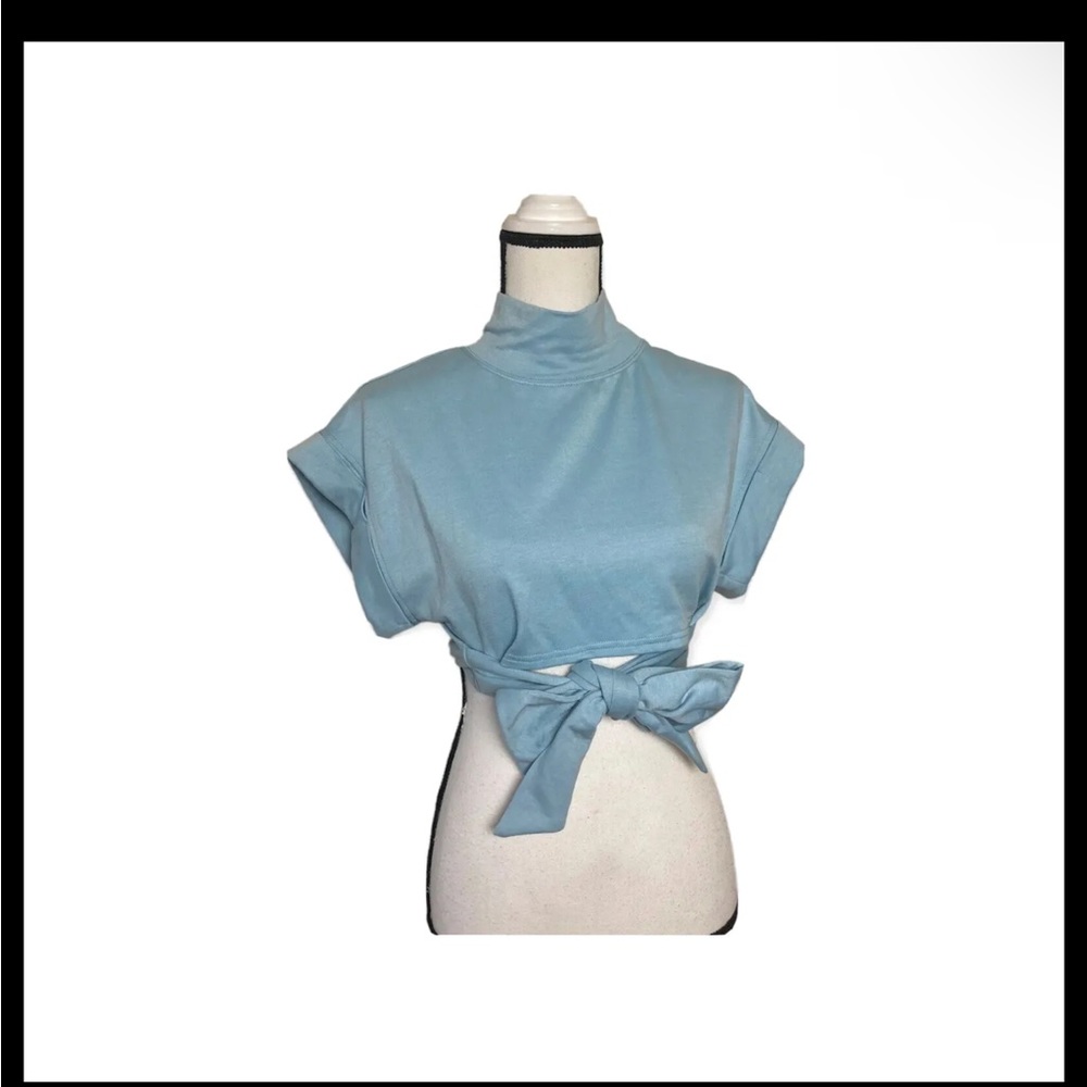 Fashion Nova Colette Size S Cropped Top Light Blue Mock Neck Lounge New